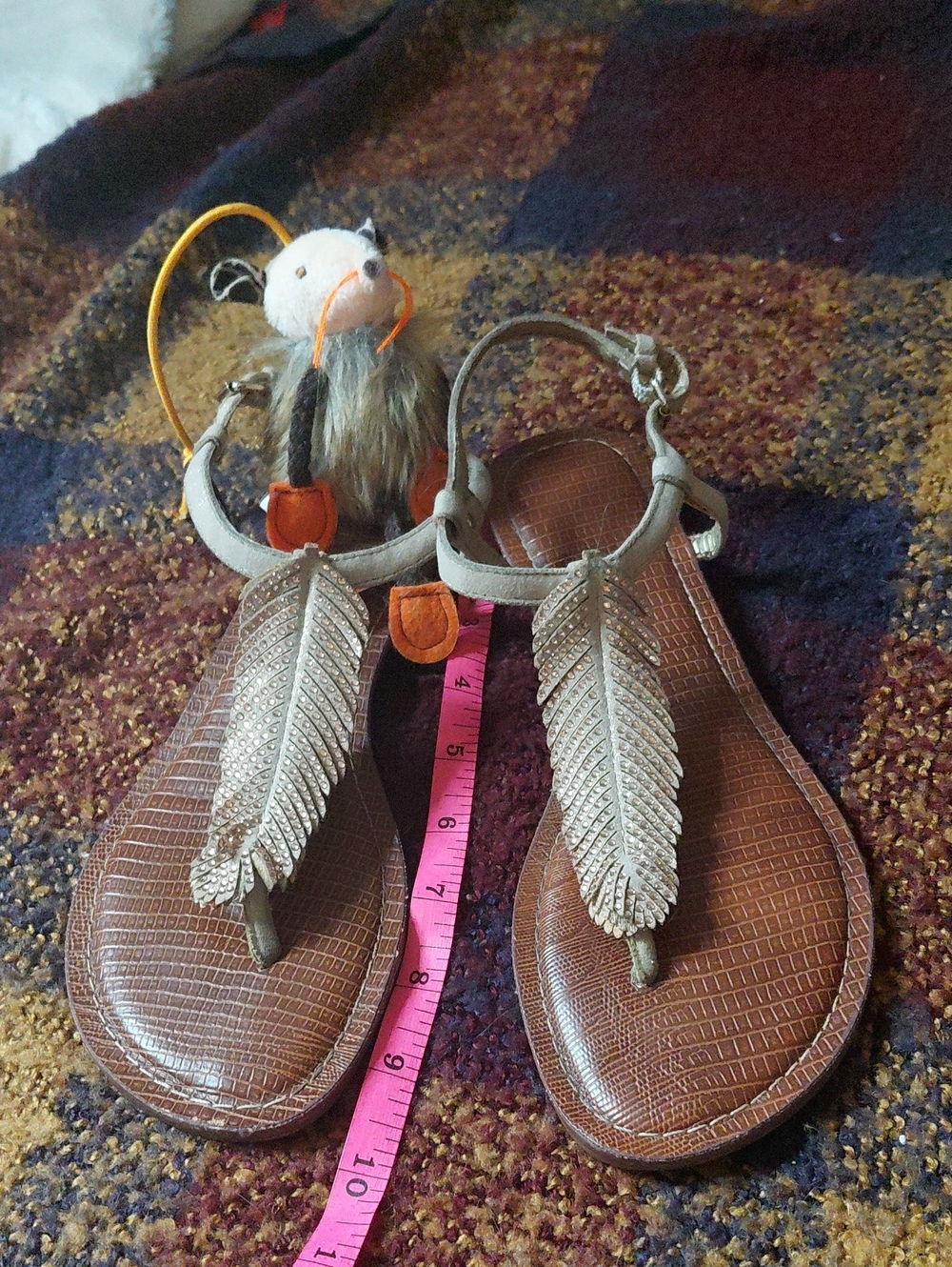 $5🧨 CARLOS Rose Gold Leaf T-Strap Sandals - Stylish Summer Flat